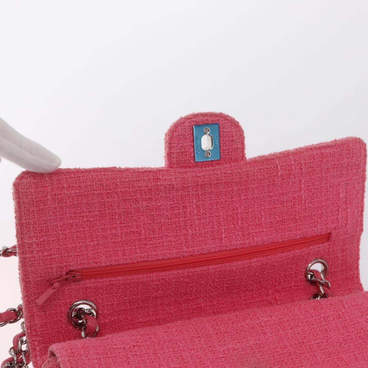CHANEL Matelasse25 Chain Shoulder Bag Tweed Pink Silver CC Auth 162900SM