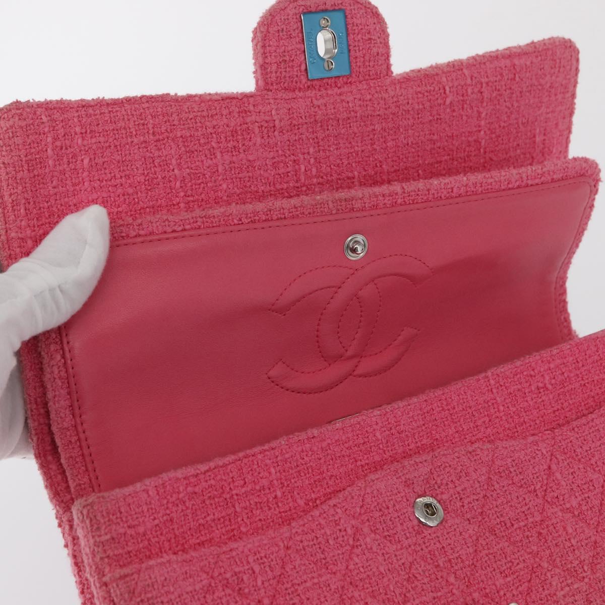 CHANEL Matelasse25 Chain Shoulder Bag Tweed Pink Silver CC Auth 162900SM