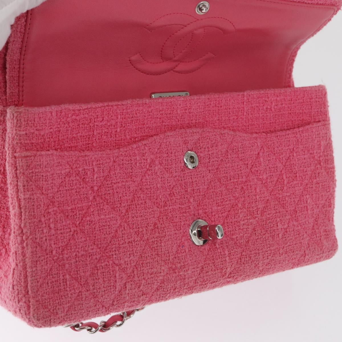 CHANEL Matelasse25 Chain Shoulder Bag Tweed Pink Silver CC Auth 162900SM