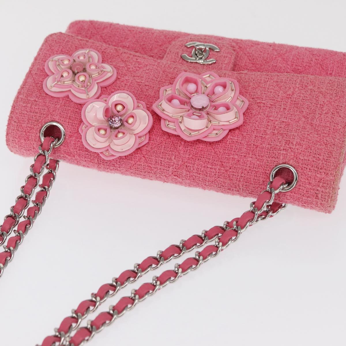 CHANEL Matelasse25 Chain Shoulder Bag Tweed Pink Silver CC Auth 162900SM