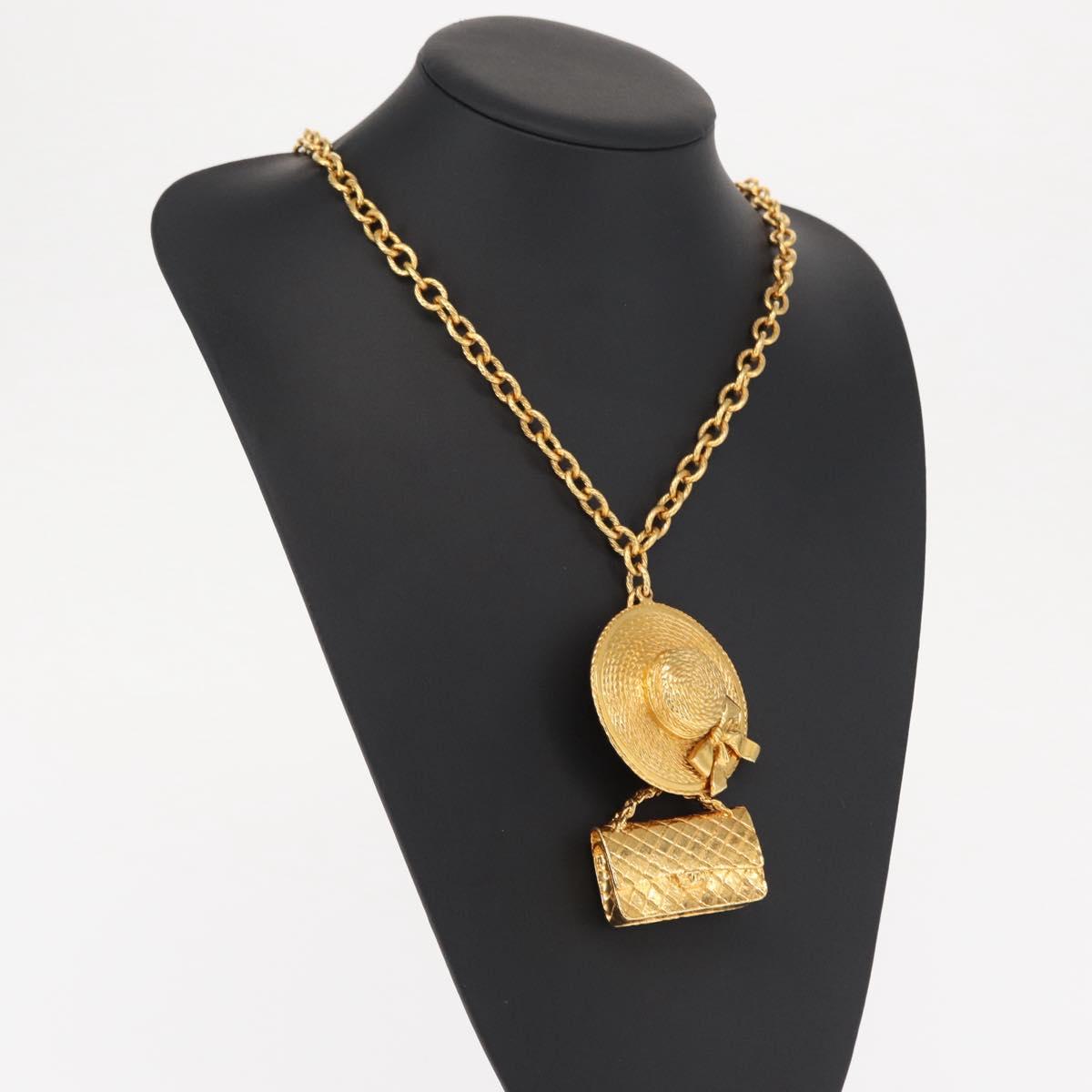 CHANEL Necklace metal Gold CC Auth 162902SM