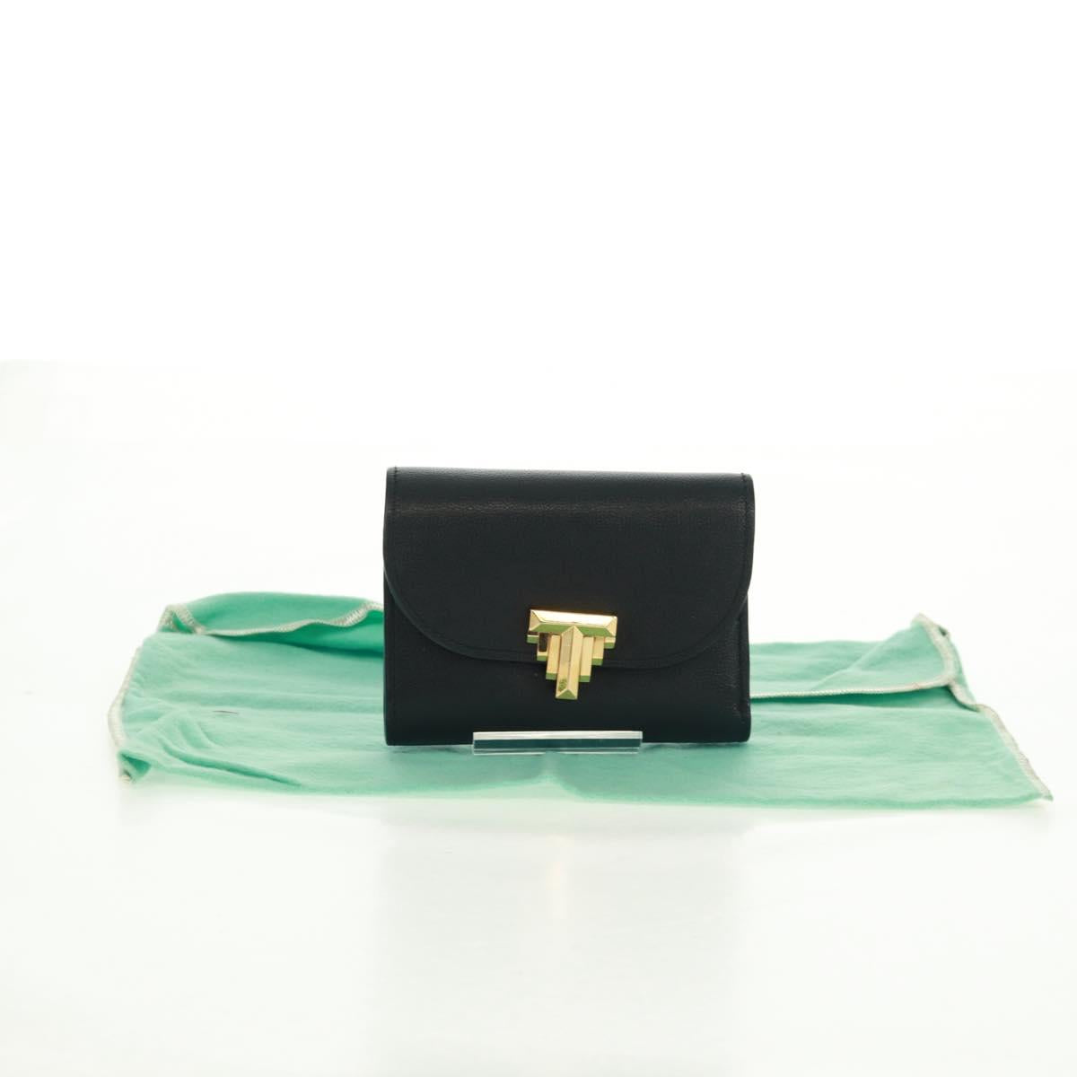 TIFFANY&Co. Bifold Wallet Leather Black Gold Auth 162920V