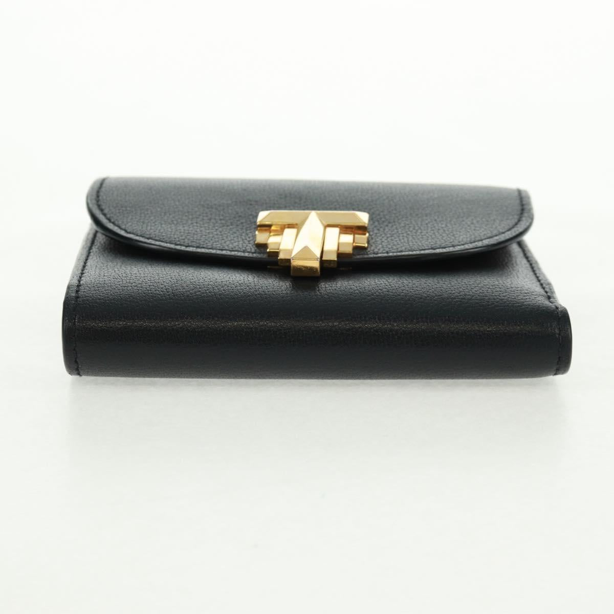 TIFFANY&Co. Bifold Wallet Leather Black Gold Auth 162920V