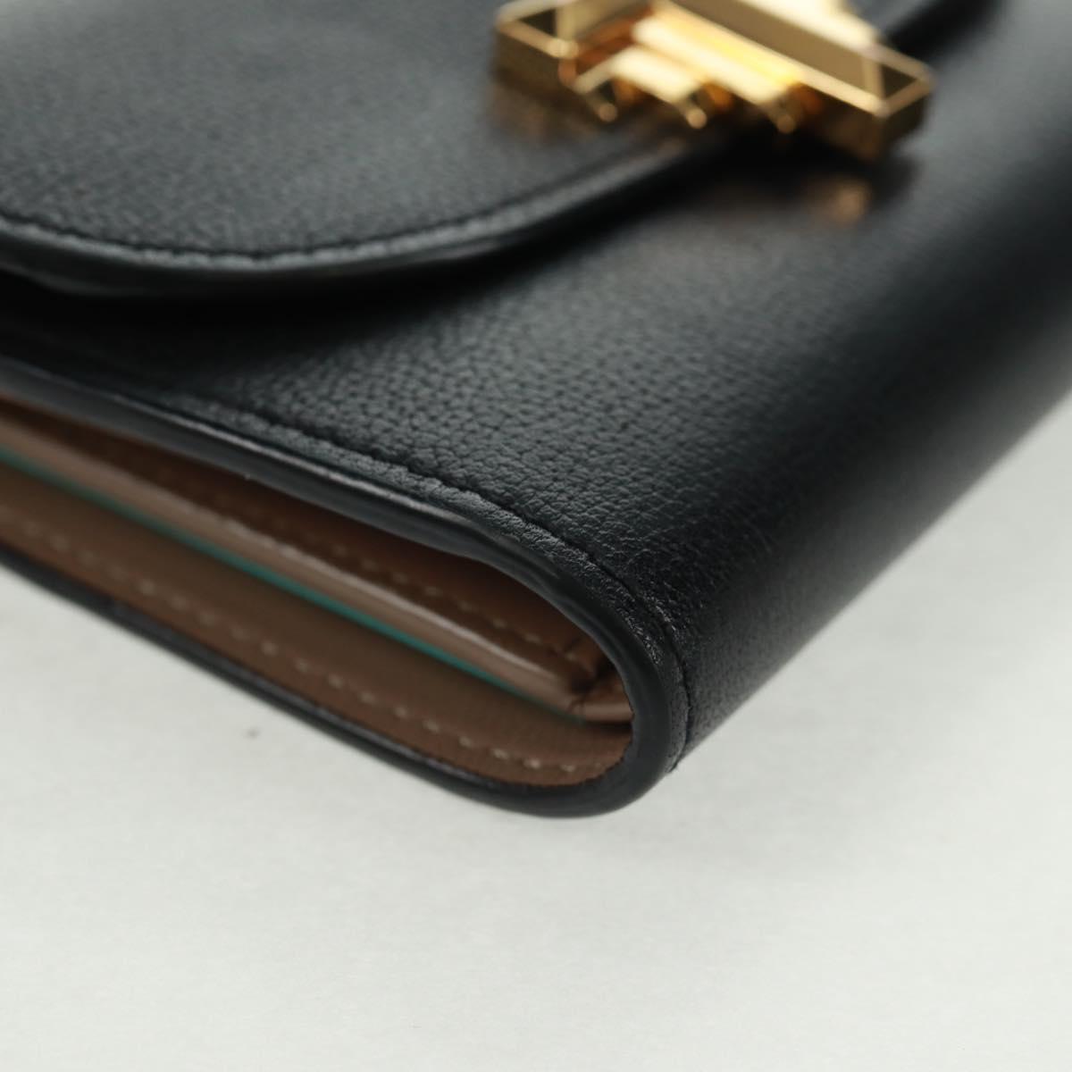 TIFFANY&Co. Bifold Wallet Leather Black Gold Auth 162920V