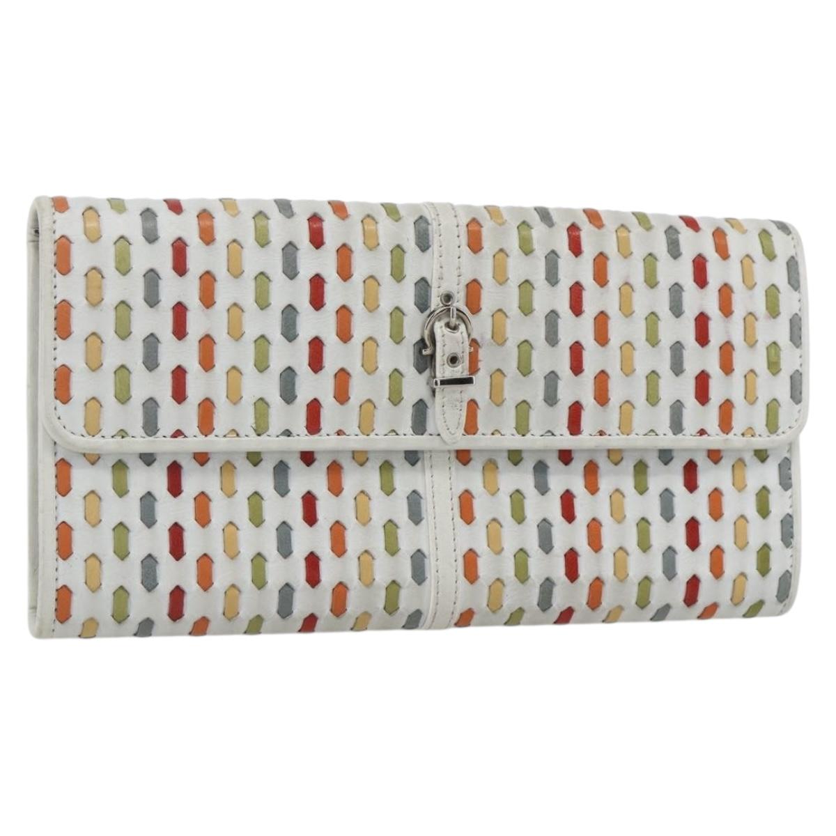 Salvatore Ferragamo Long Wallet Leather White Silver Auth 162922