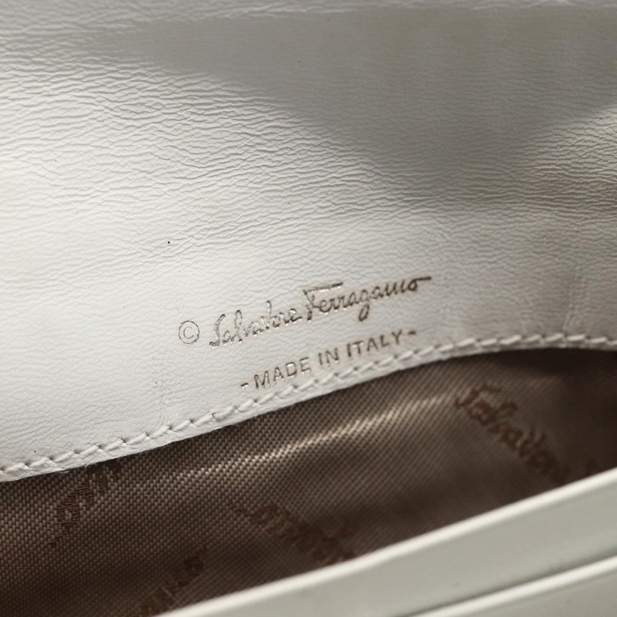 Salvatore Ferragamo Long Wallet Leather White Silver Auth 162922