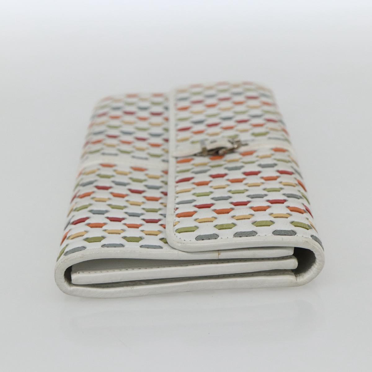 Salvatore Ferragamo Long Wallet Leather White Silver Auth 162922