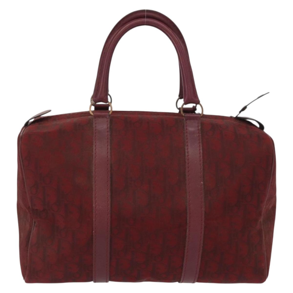 Christian Dior Trotter Canvas Boston Bag Red Gold Auth 162946