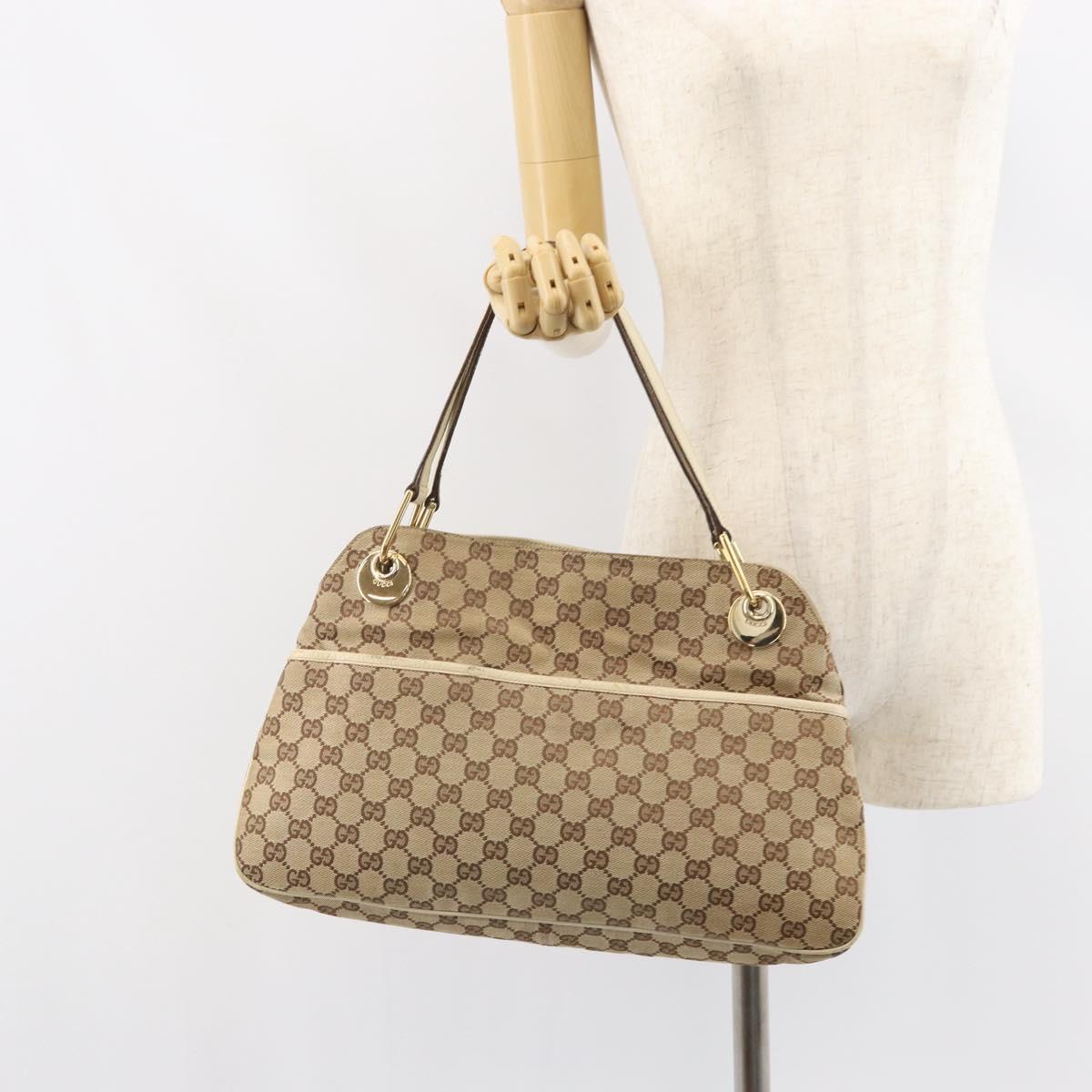 GUCCI GG Canvas Shoulder Bag Beige Gold 121023 Auth 162950