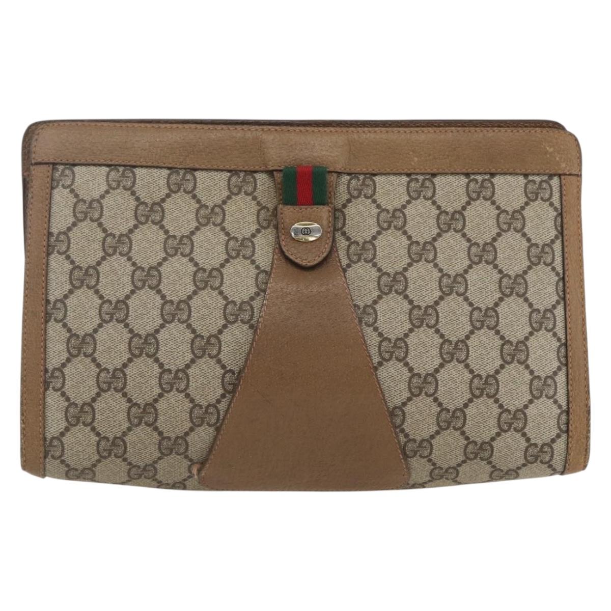 GUCCI GG Supreme Web Sherry Line Clutch Bag PVC Beige 89 01 033 Auth 162952