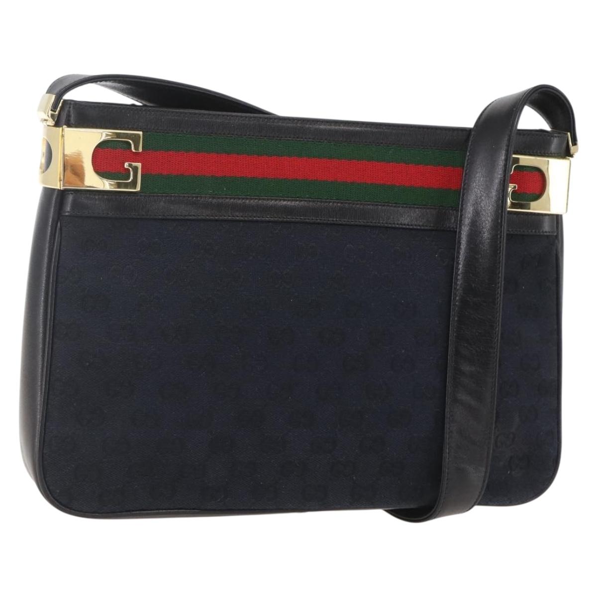 GUCCI GG Canvas Web Sherry Line Shoulder Bag Black Red Green Auth 162953
