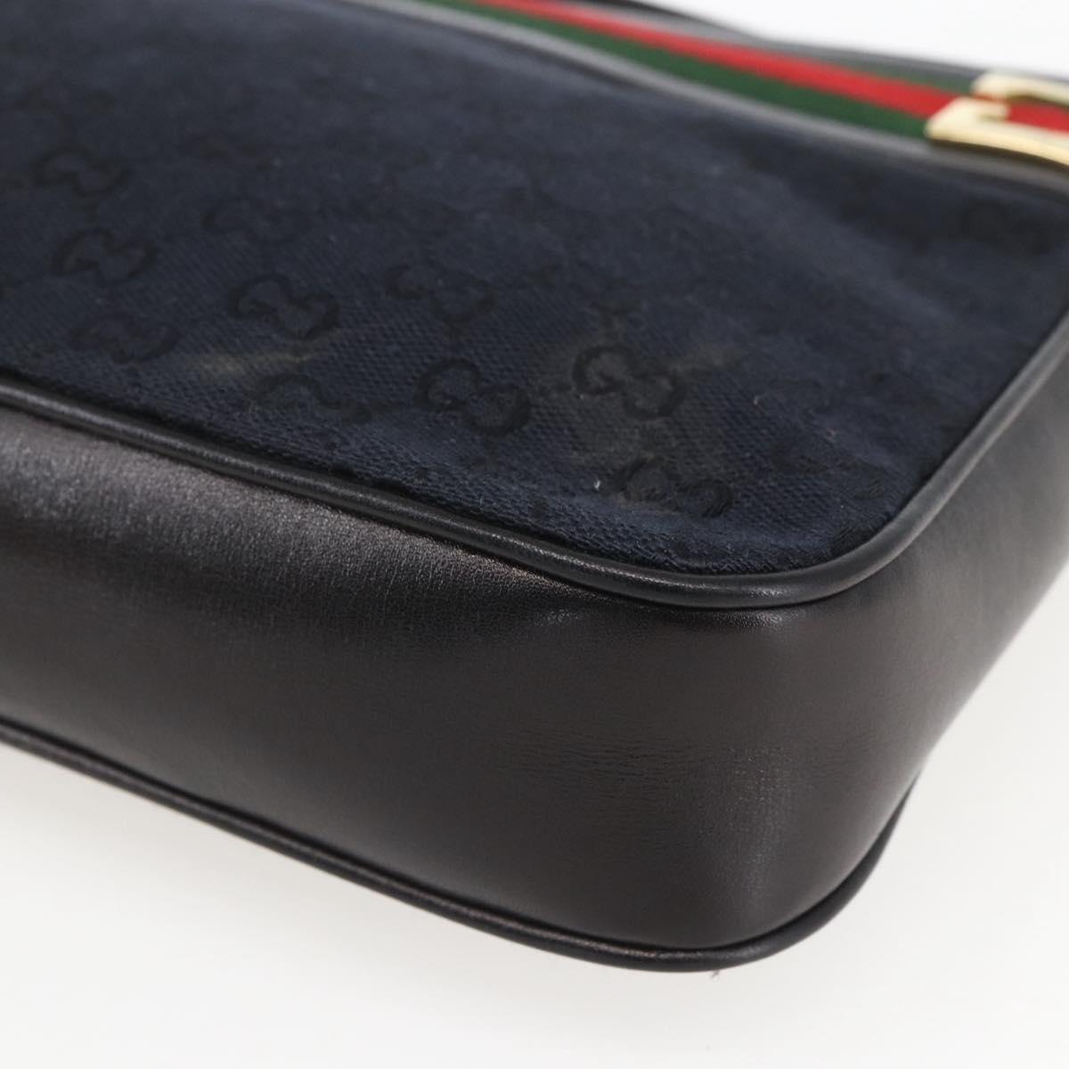 GUCCI GG Canvas Web Sherry Line Shoulder Bag Black Red Green Auth 162953