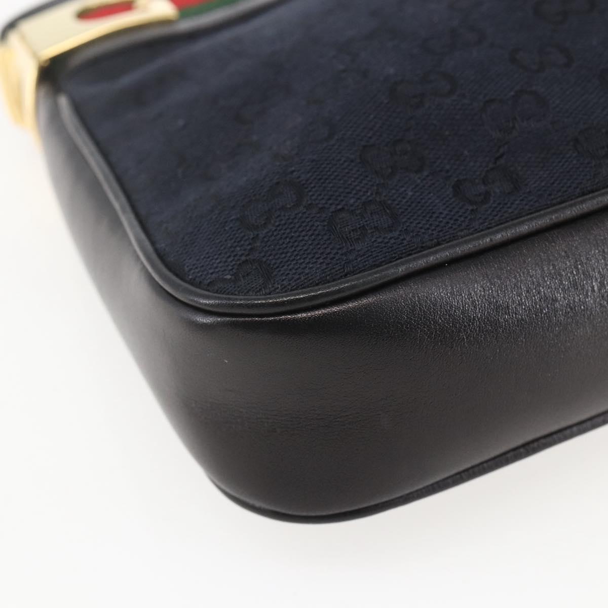 GUCCI GG Canvas Web Sherry Line Shoulder Bag Black Red Green Auth 162953