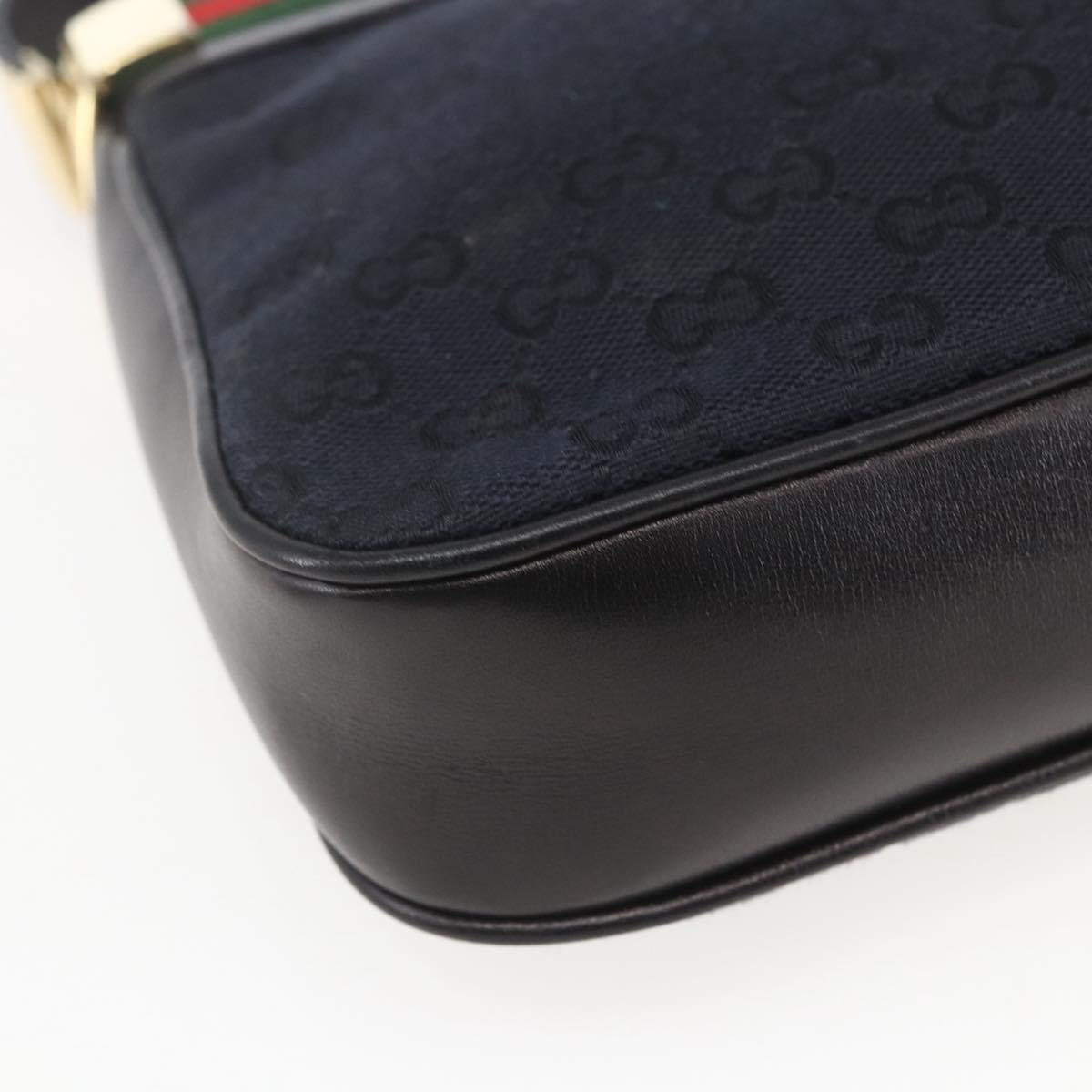 GUCCI GG Canvas Web Sherry Line Shoulder Bag Black Red Green Auth 162953