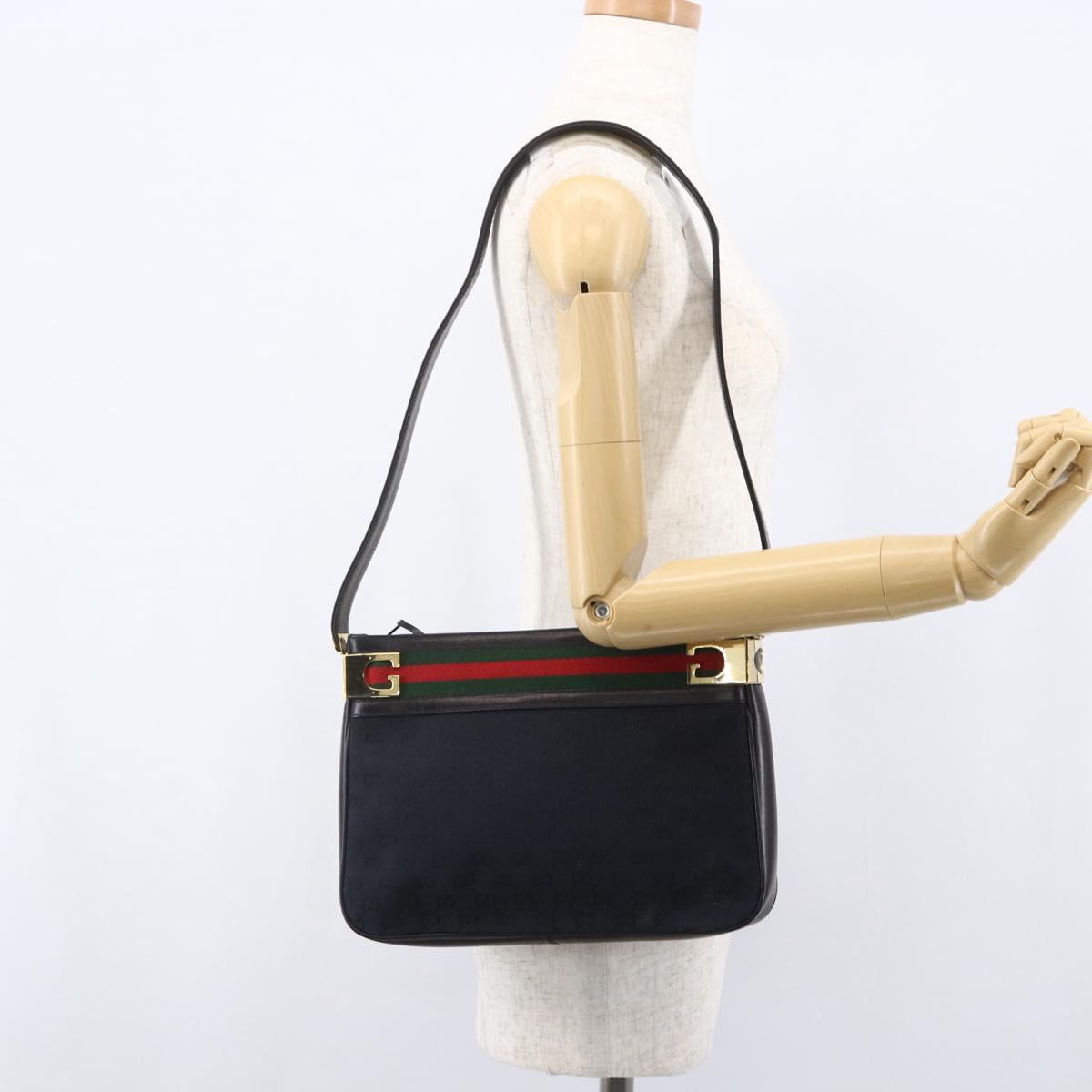 GUCCI GG Canvas Web Sherry Line Shoulder Bag Black Red Green Auth 162953