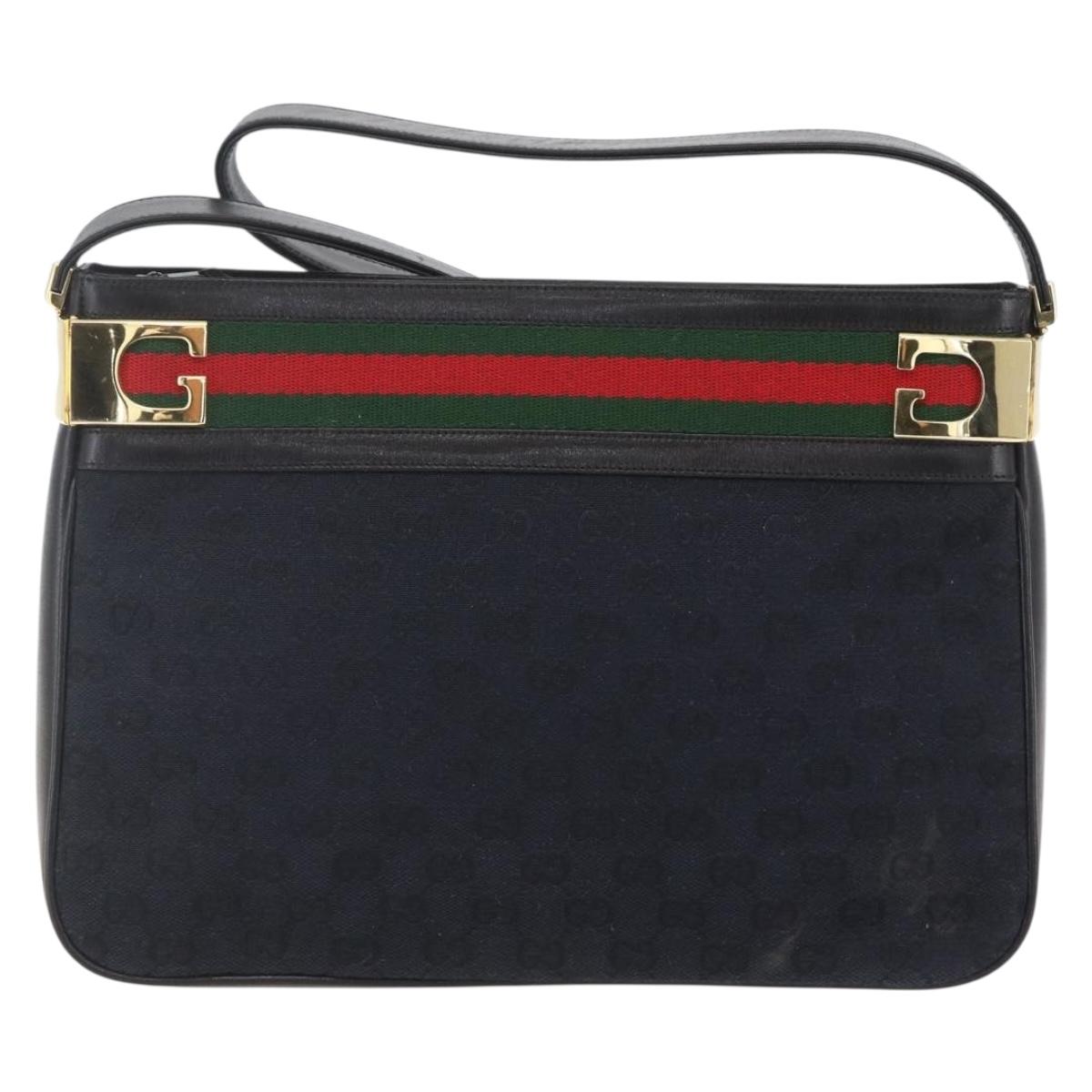 GUCCI GG Canvas Web Sherry Line Shoulder Bag Black Red Green Auth 162953