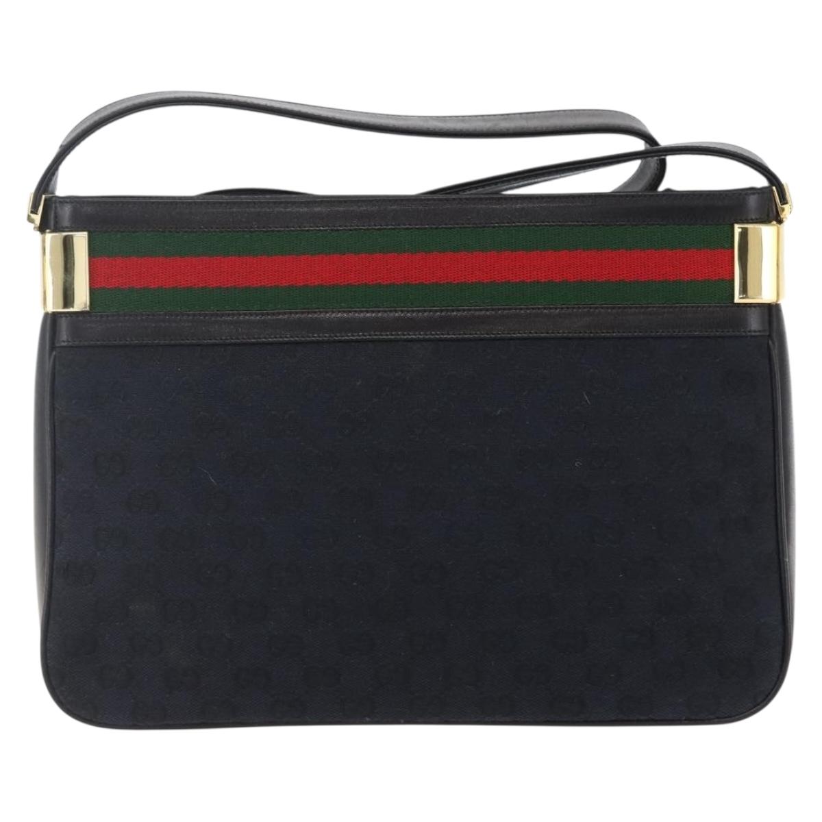 GUCCI GG Canvas Web Sherry Line Shoulder Bag Black Red Green Auth 162953