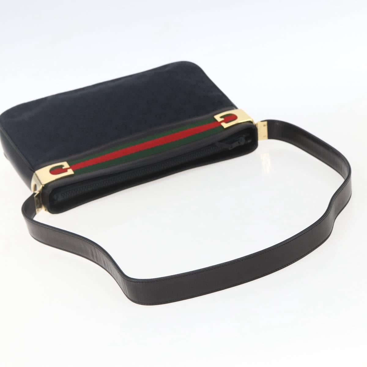 GUCCI GG Canvas Web Sherry Line Shoulder Bag Black Red Green Auth 162953