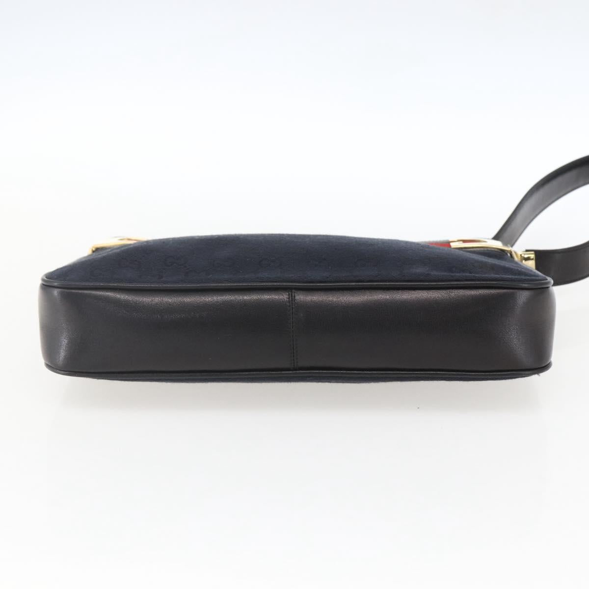 GUCCI GG Canvas Web Sherry Line Shoulder Bag Black Red Green Auth 162953