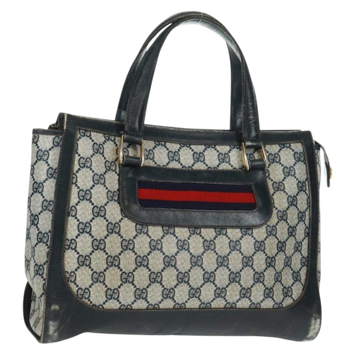 GUCCI GG Supreme Sherry Line Hand Bag PVC Navy Gold Auth 162954