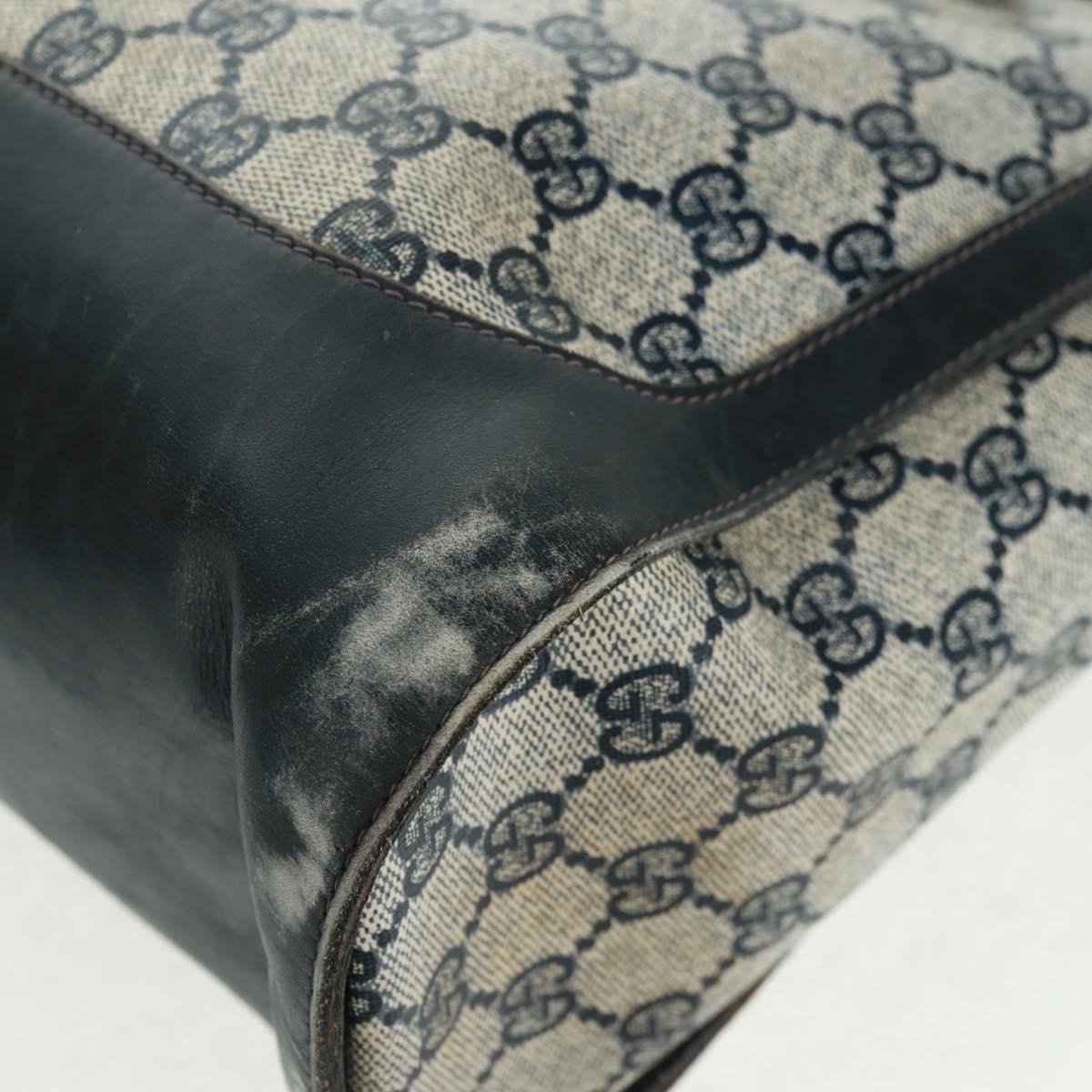 GUCCI GG Supreme Sherry Line Hand Bag PVC Navy Gold Auth 162954