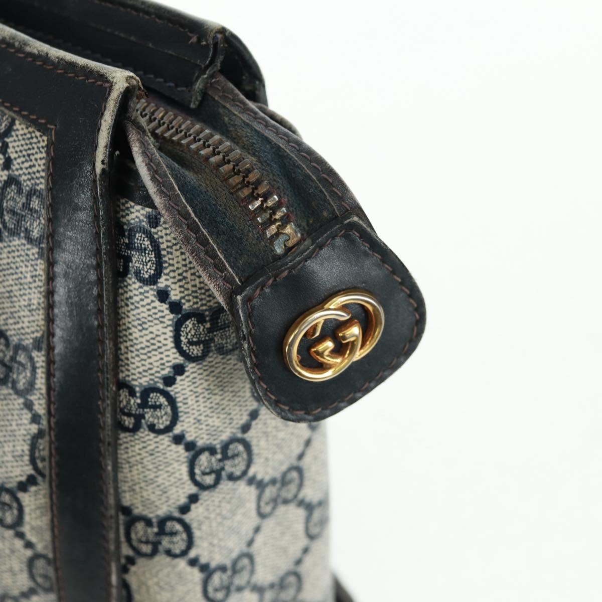 GUCCI GG Supreme Sherry Line Hand Bag PVC Navy Gold Auth 162954