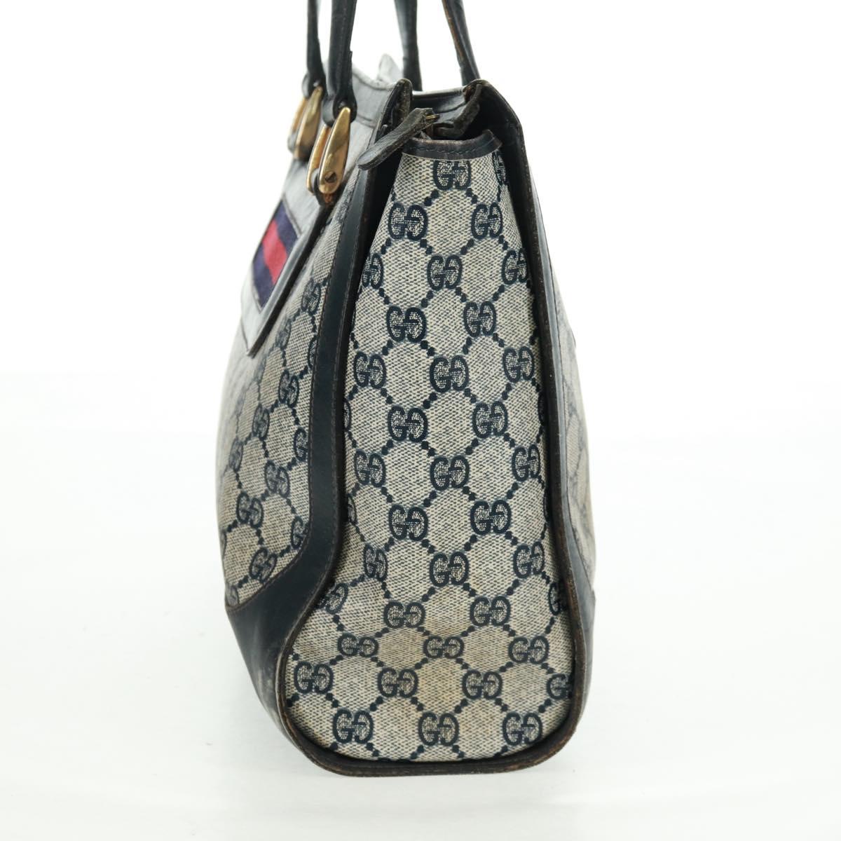 GUCCI GG Supreme Sherry Line Hand Bag PVC Navy Gold Auth 162954