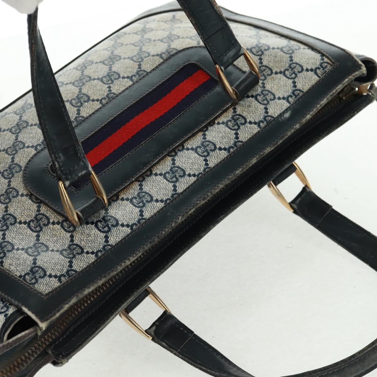 GUCCI GG Supreme Sherry Line Hand Bag PVC Navy Gold Auth 162954