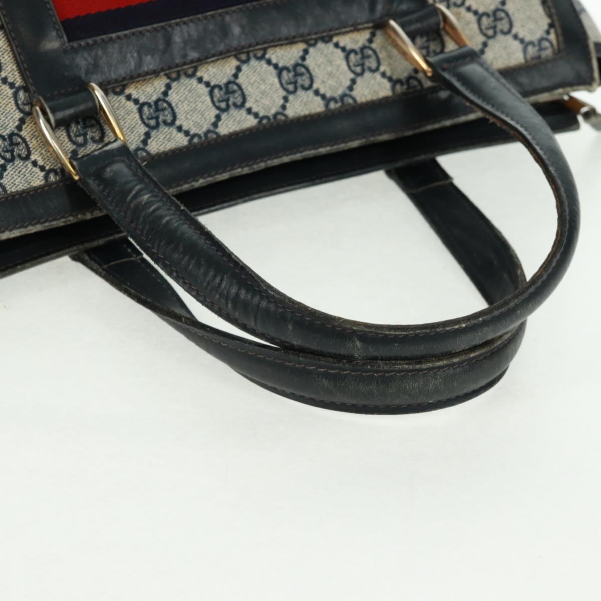 GUCCI GG Supreme Sherry Line Hand Bag PVC Navy Gold Auth 162954
