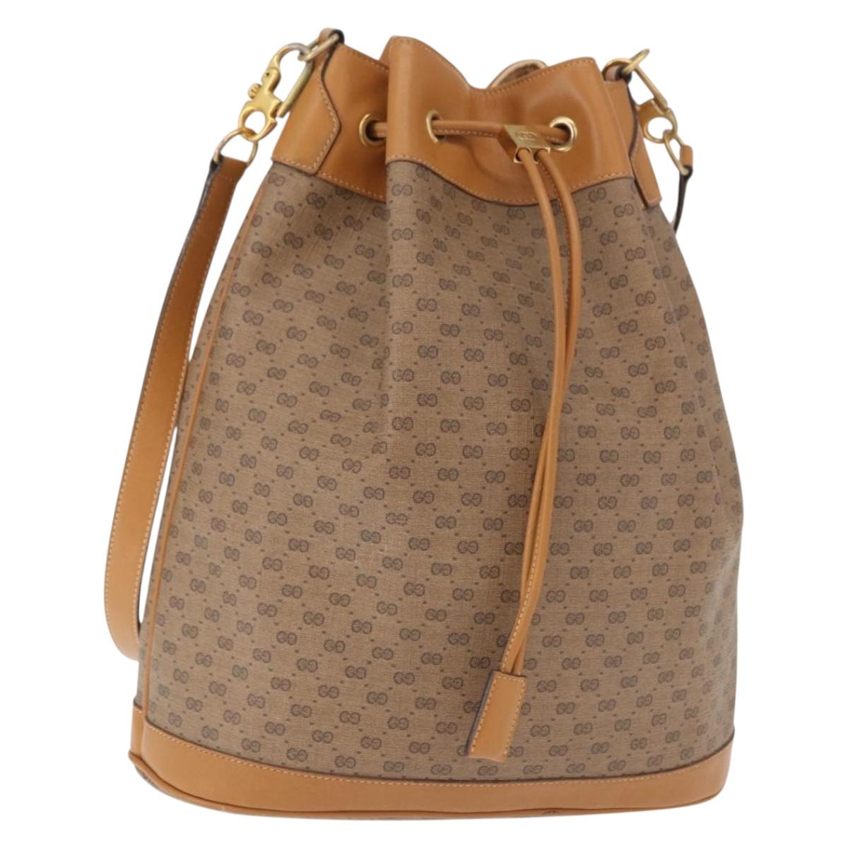 GUCCI Micro GG Supreme Shoulder Bag PVC Beige Gold Auth 162968