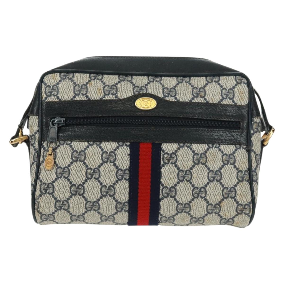GUCCI GG Supreme Sherry Line Shoulder Bag PVC Navy Red 56 02 004 Auth 162970