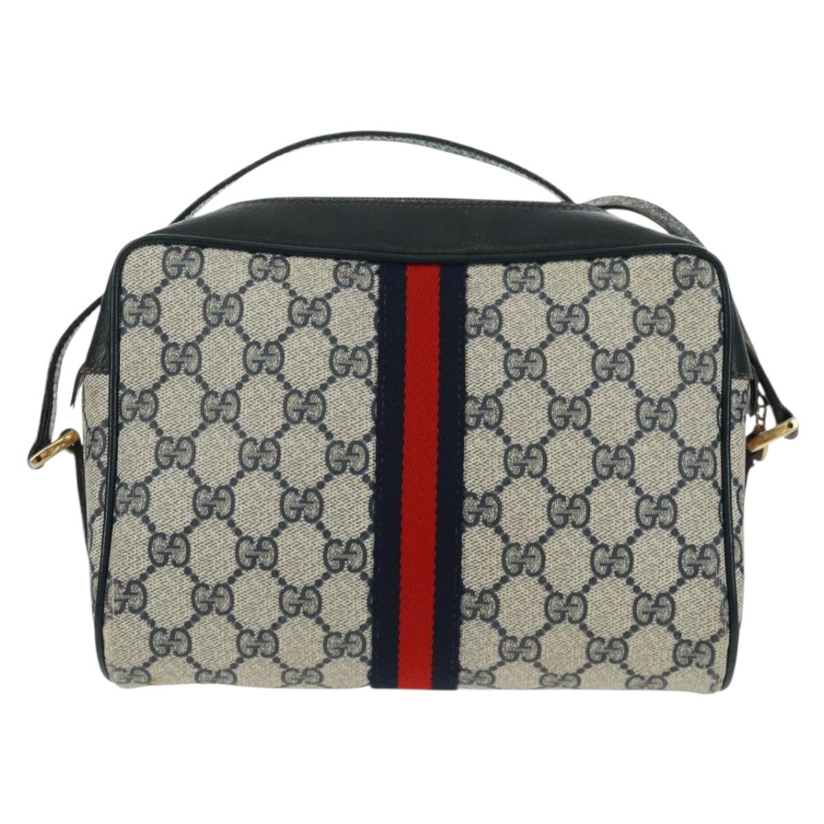 GUCCI GG Supreme Sherry Line Shoulder Bag PVC Navy Red 56 02 004 Auth 162970