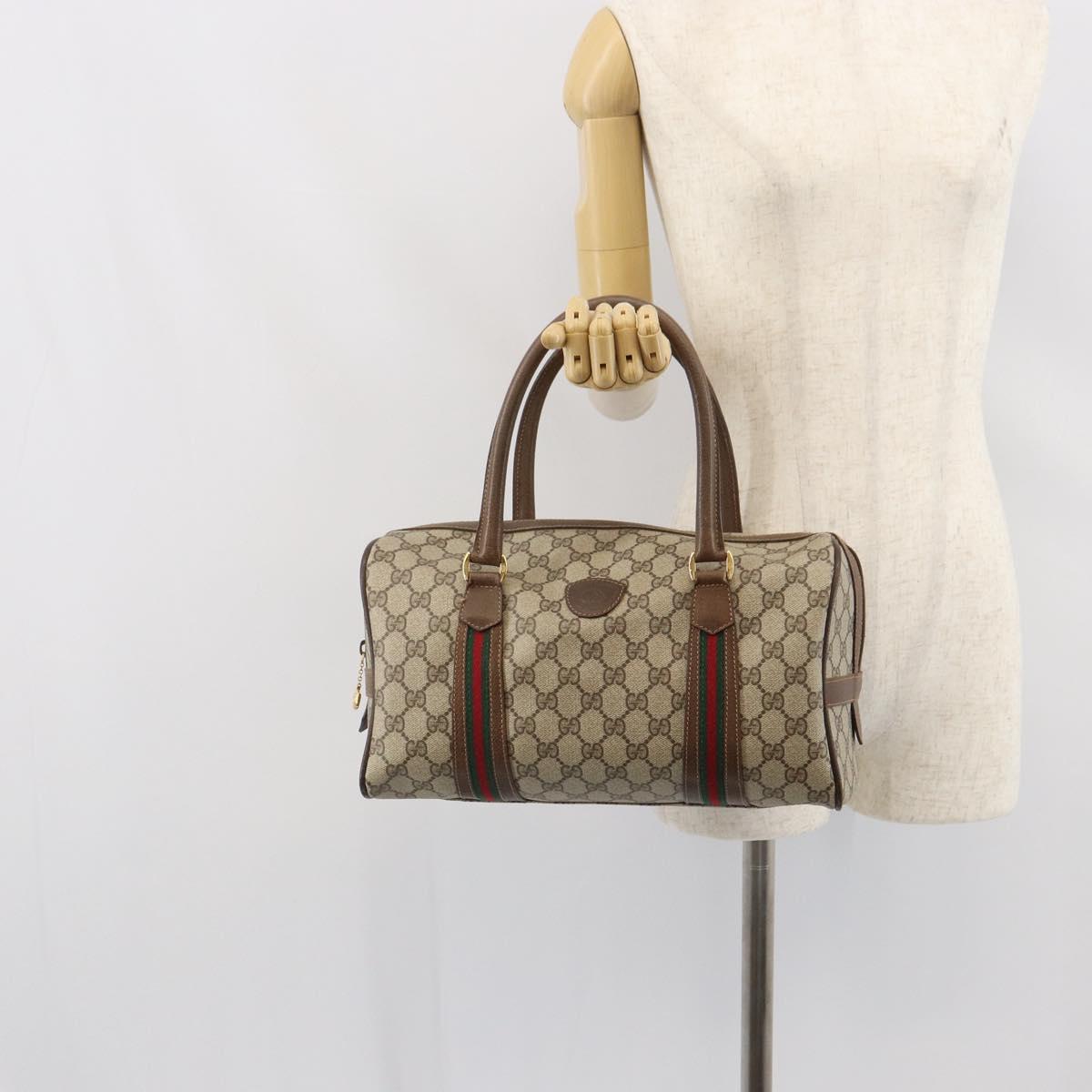 GUCCI GG Supreme Web Sherry Line Boston Bag PVC Beige 002 069 0696 Auth 162976