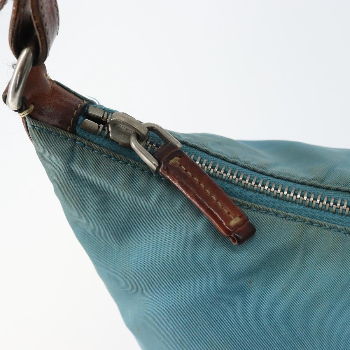 PRADA Shoulder Bag Nylon Light Blue Silver Auth 162977