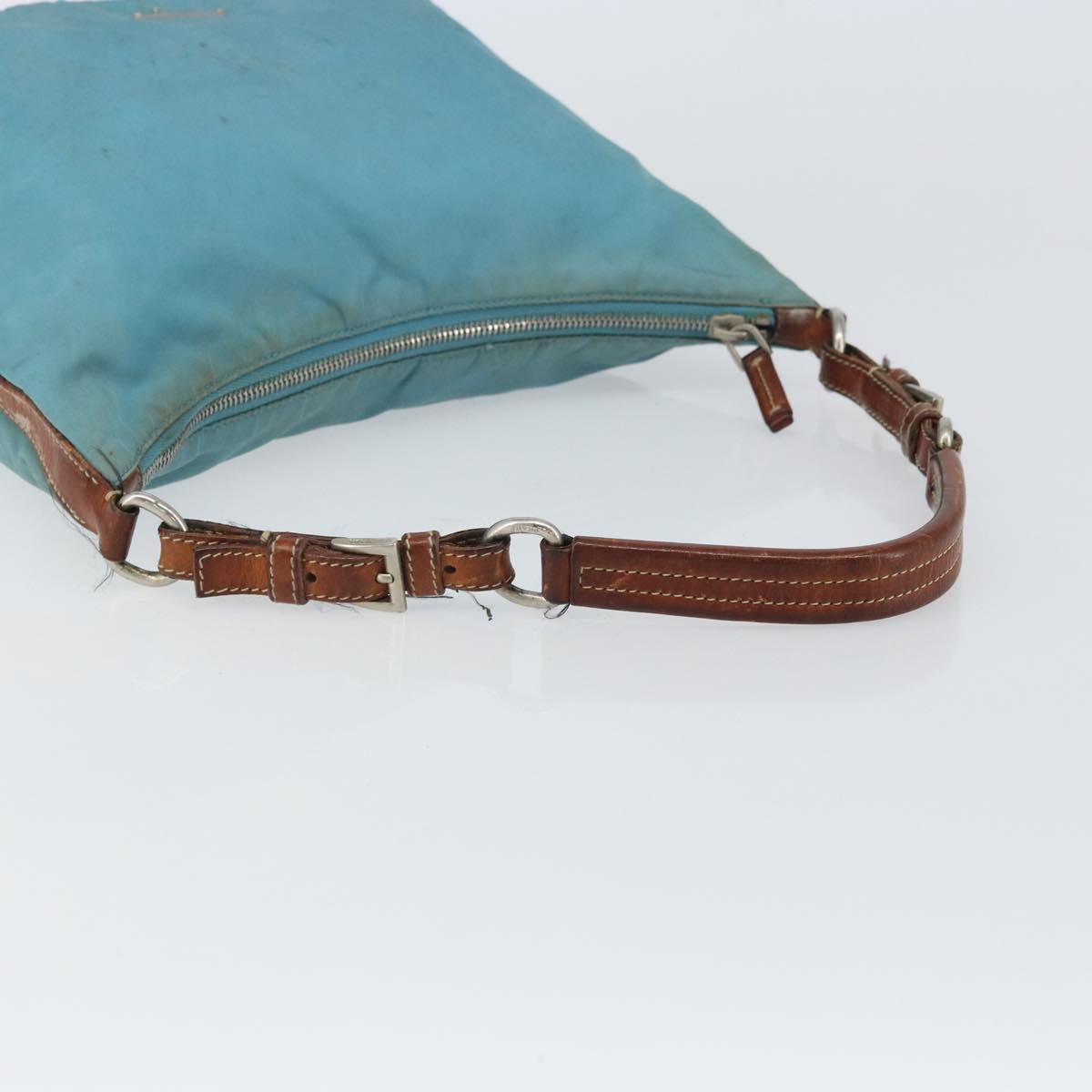 PRADA Shoulder Bag Nylon Light Blue Silver Auth 162977