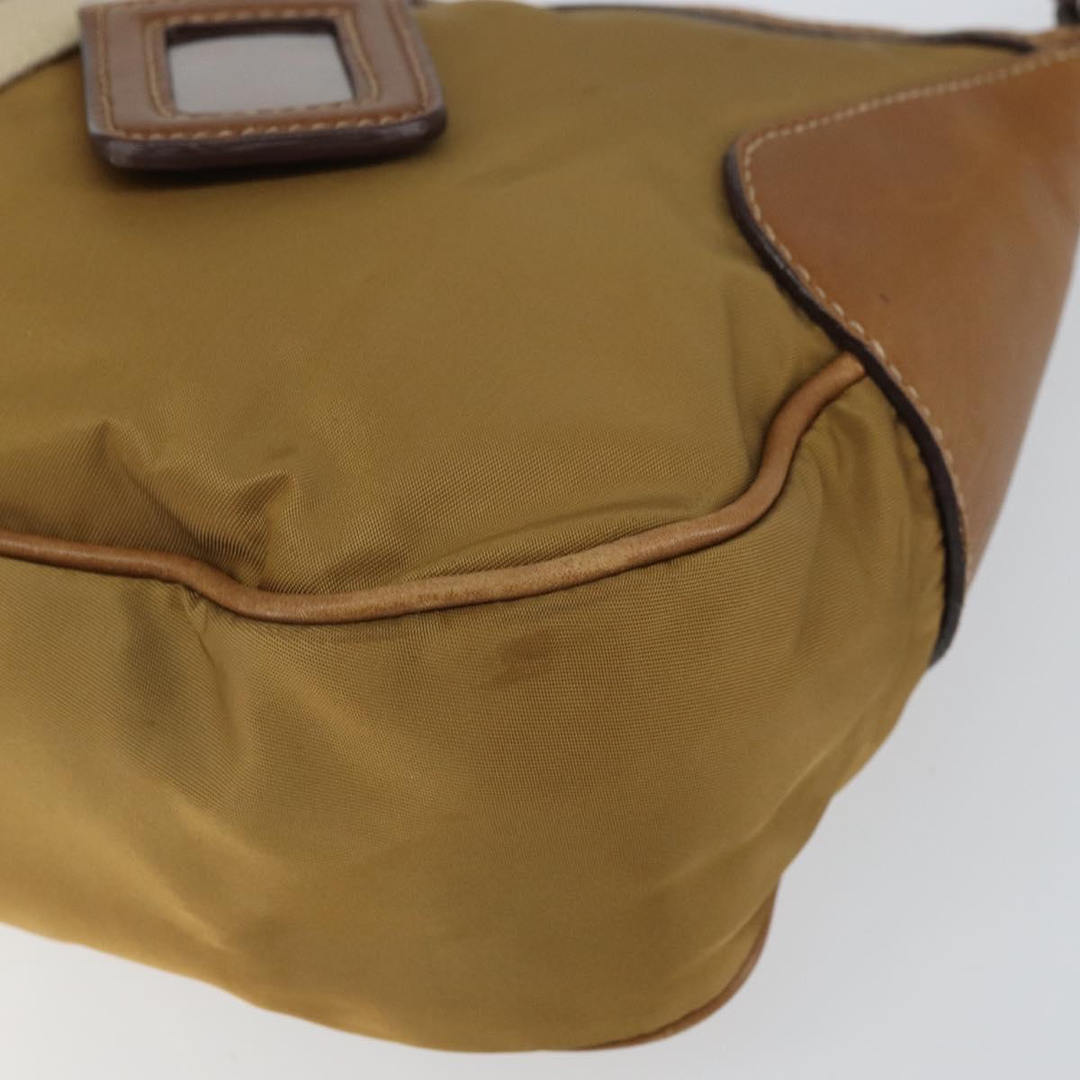 PRADA Shoulder Bag Nylon Beige Silver Auth 162978