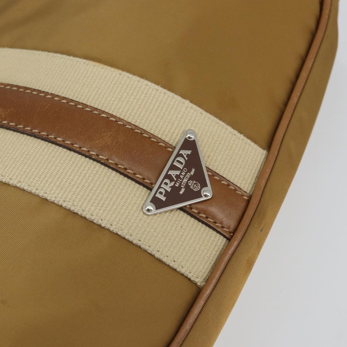 PRADA Shoulder Bag Nylon Beige Silver Auth 162978