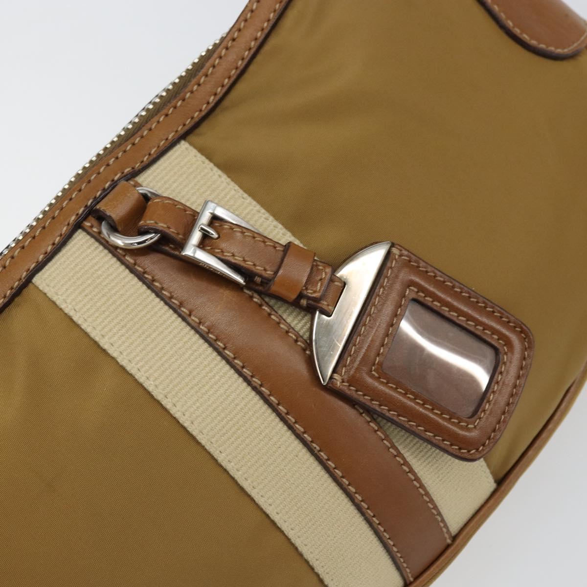 PRADA Shoulder Bag Nylon Beige Silver Auth 162978