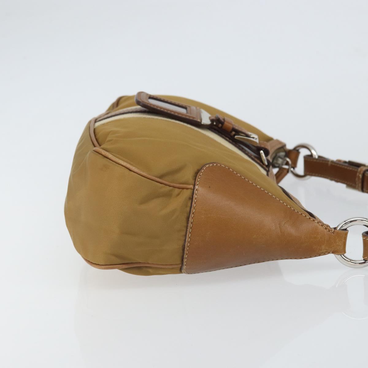 PRADA Shoulder Bag Nylon Beige Silver Auth 162978