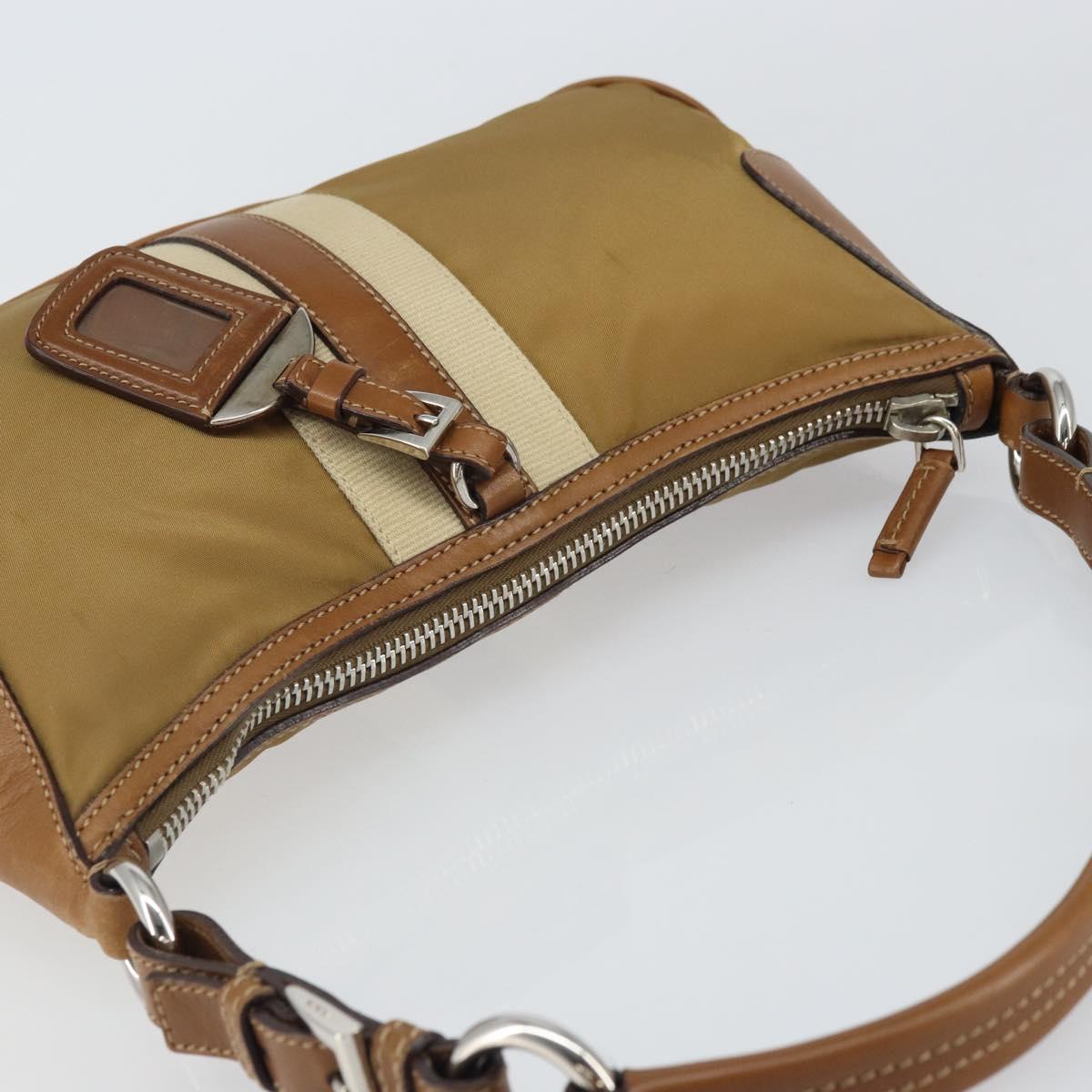 PRADA Shoulder Bag Nylon Beige Silver Auth 162978