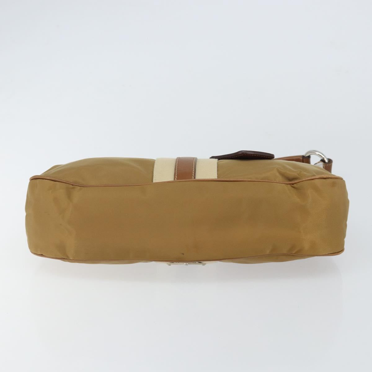 PRADA Shoulder Bag Nylon Beige Silver Auth 162978