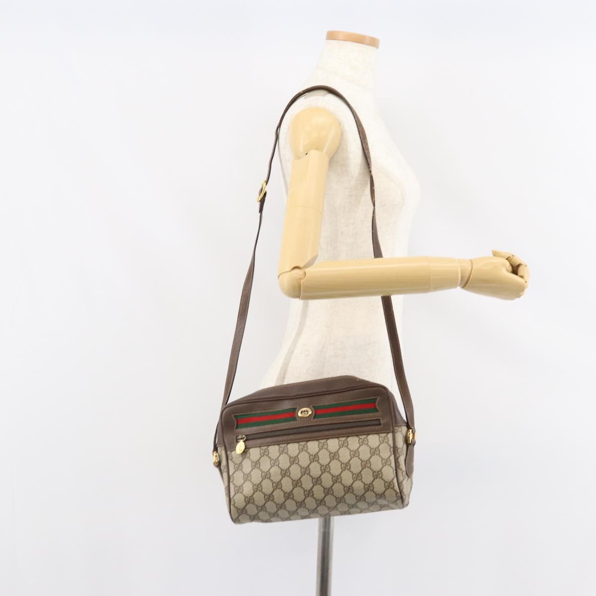 GUCCI GG Supreme Web Sherry Line Shoulder Bag PVC Beige 119 02 088 Auth 162979