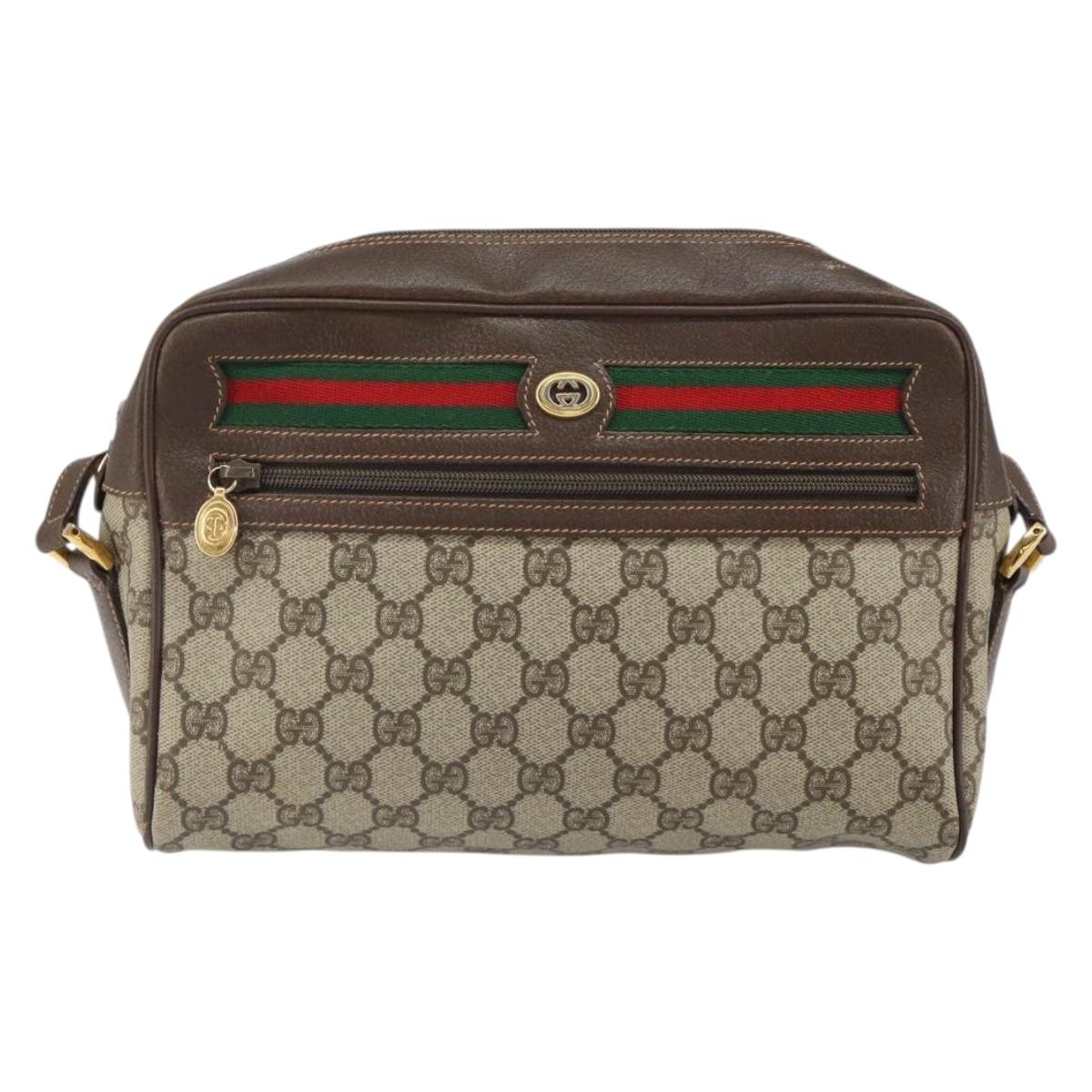 GUCCI GG Supreme Web Sherry Line Shoulder Bag PVC Beige 119 02 088 Auth 162979