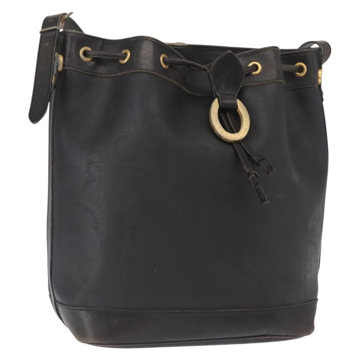 Christian Dior Trotter Canvas Shoulder Bag Black Gold Auth 162986