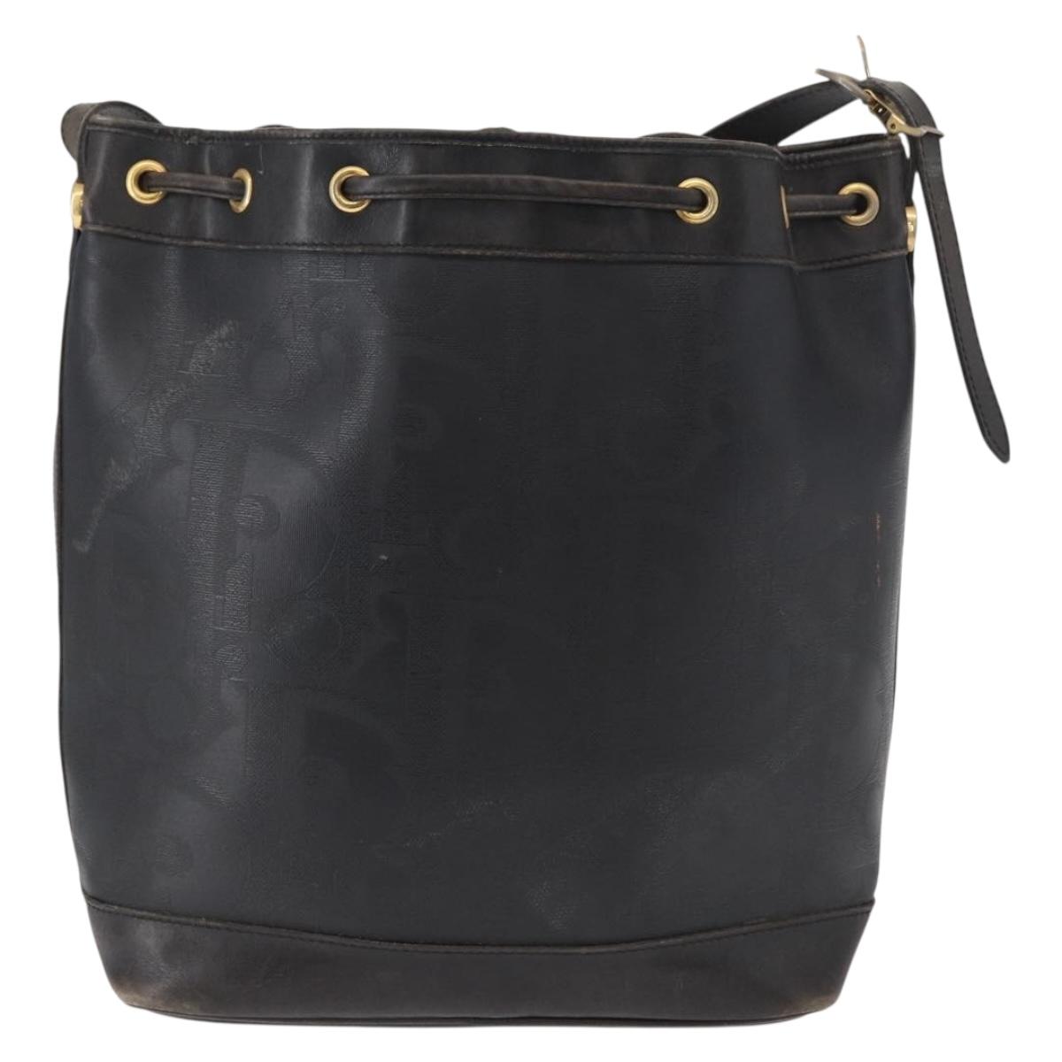 Christian Dior Trotter Canvas Shoulder Bag Black Gold Auth 162986