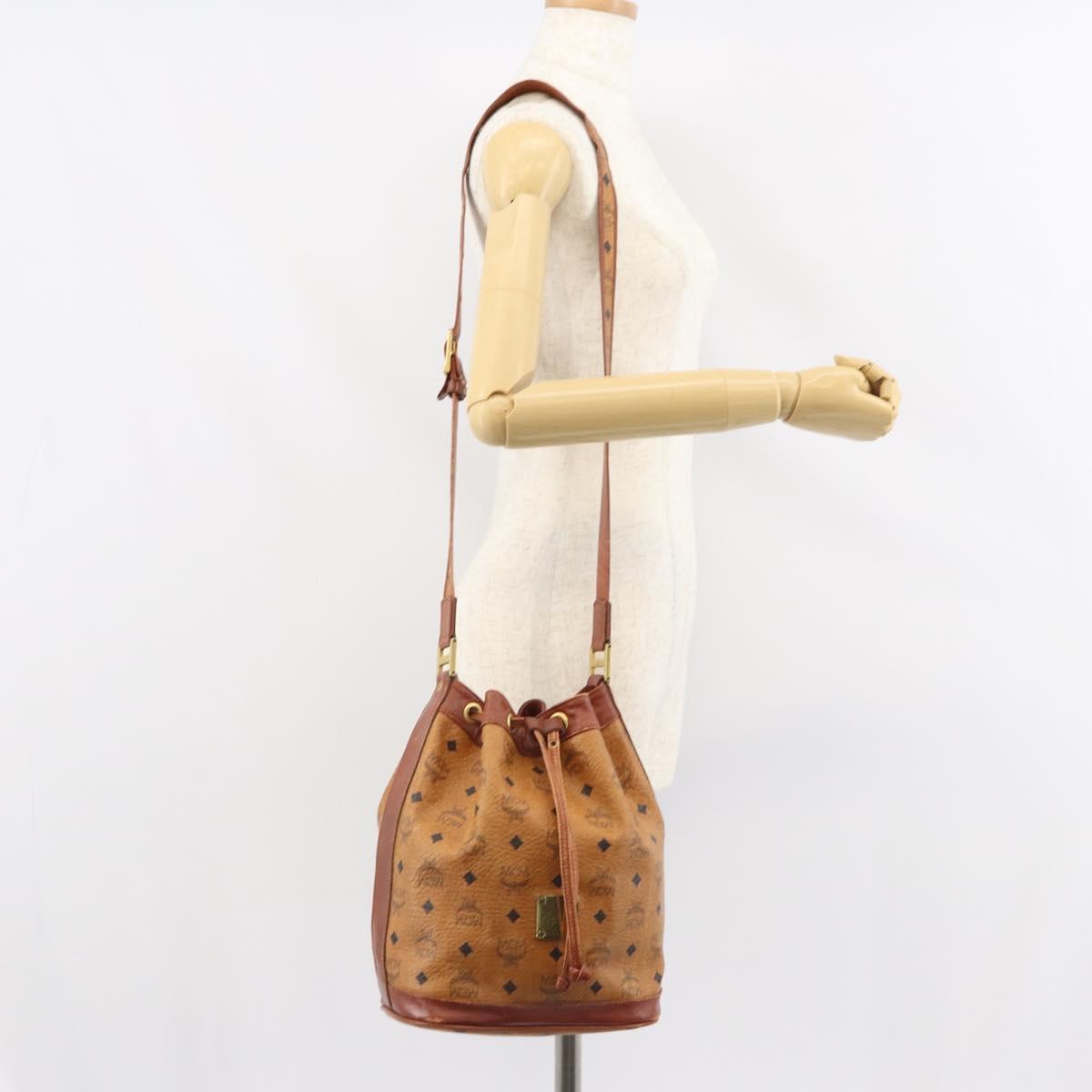 MCM Logogram Vicetos Shoulder Bag PVC Brown Gold Auth 162987