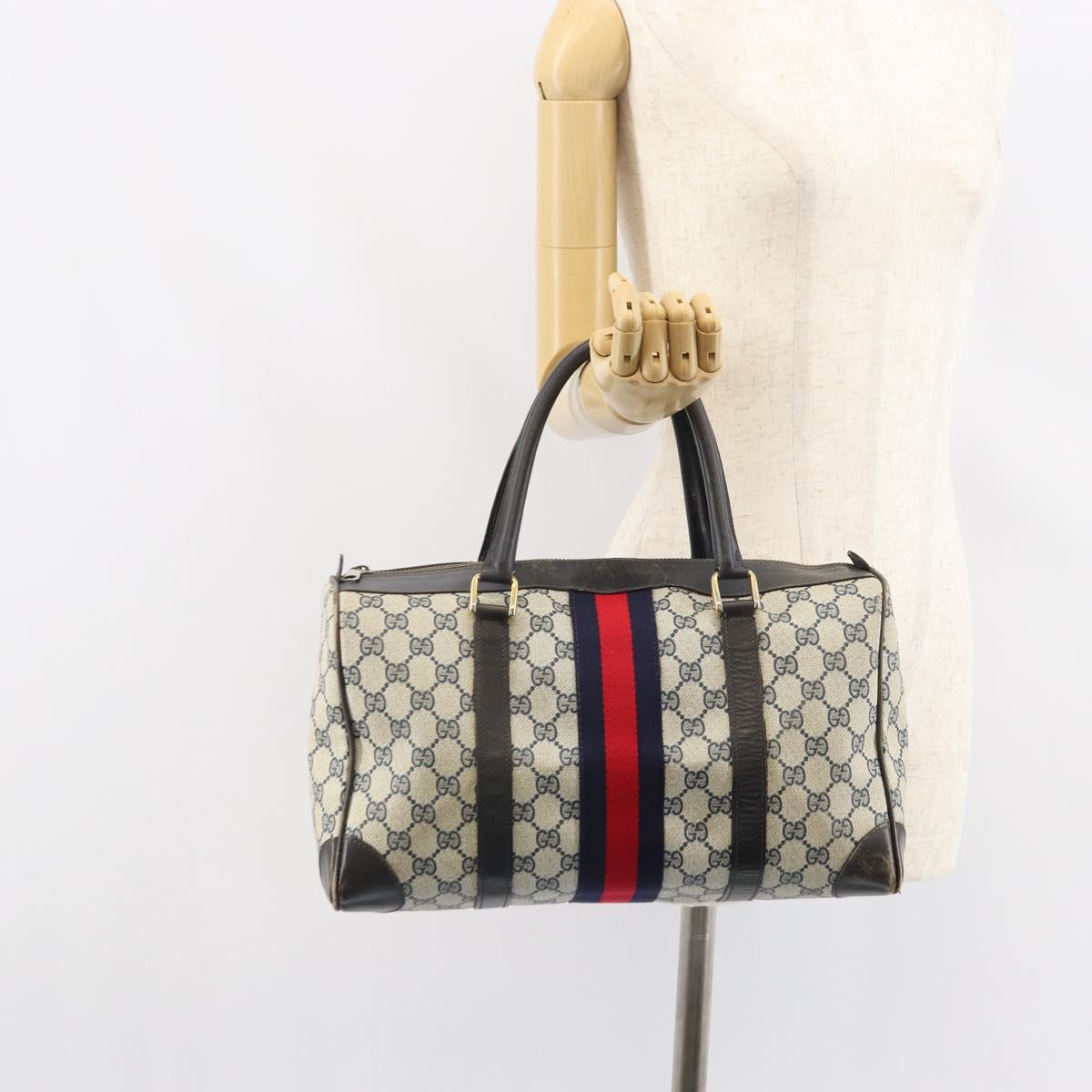 GUCCI GG Supreme Boston Bag PVC Navy Gold Auth 162988