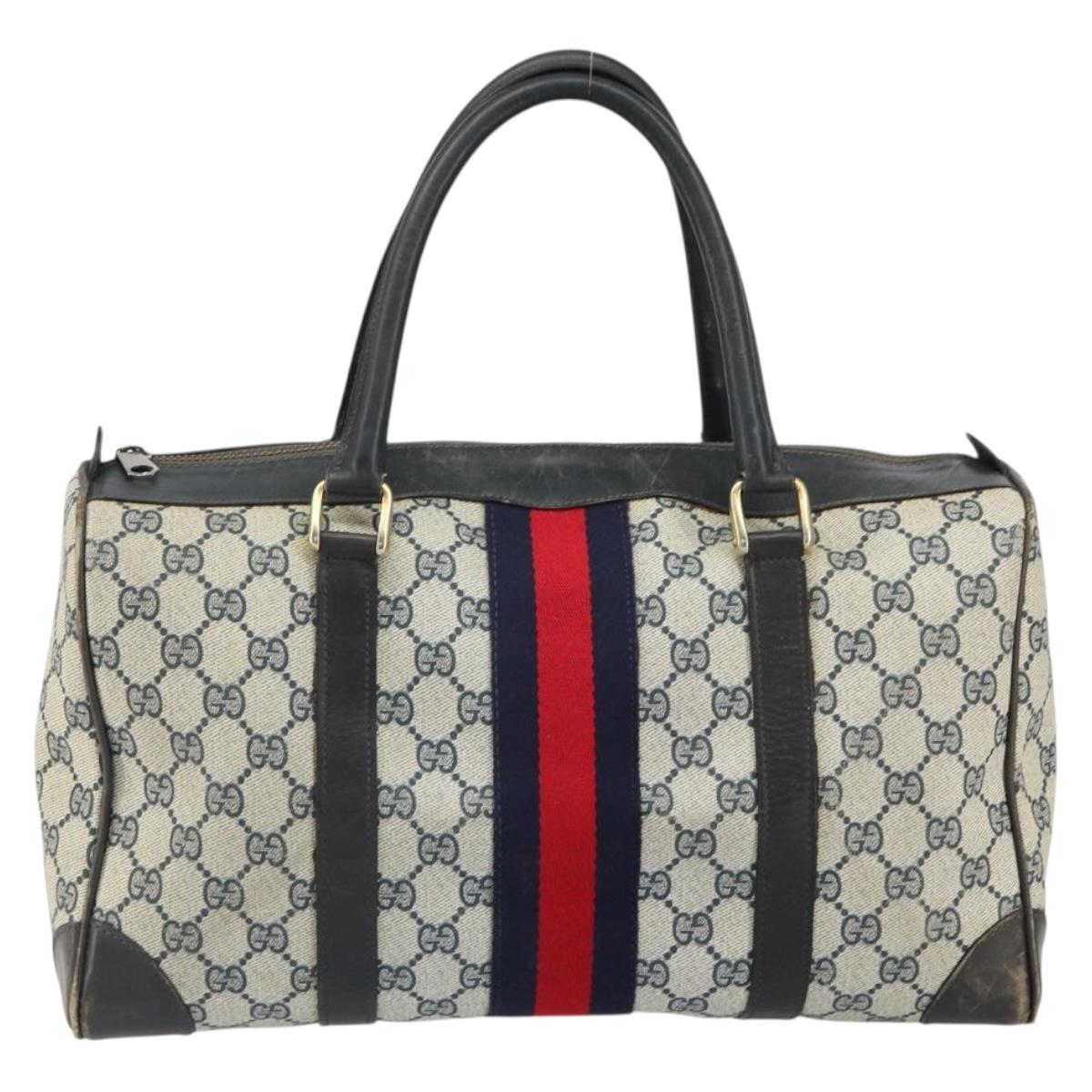 GUCCI GG Supreme Boston Bag PVC Navy Gold Auth 162988