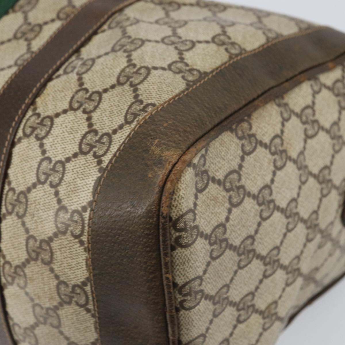 GUCCI GG Supreme Web Sherry Line Boston Bag PVC Beige Gold Auth 162989