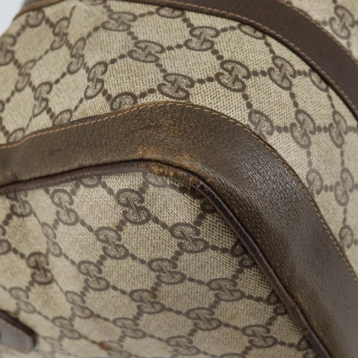 GUCCI GG Supreme Web Sherry Line Boston Bag PVC Beige Gold Auth 162989